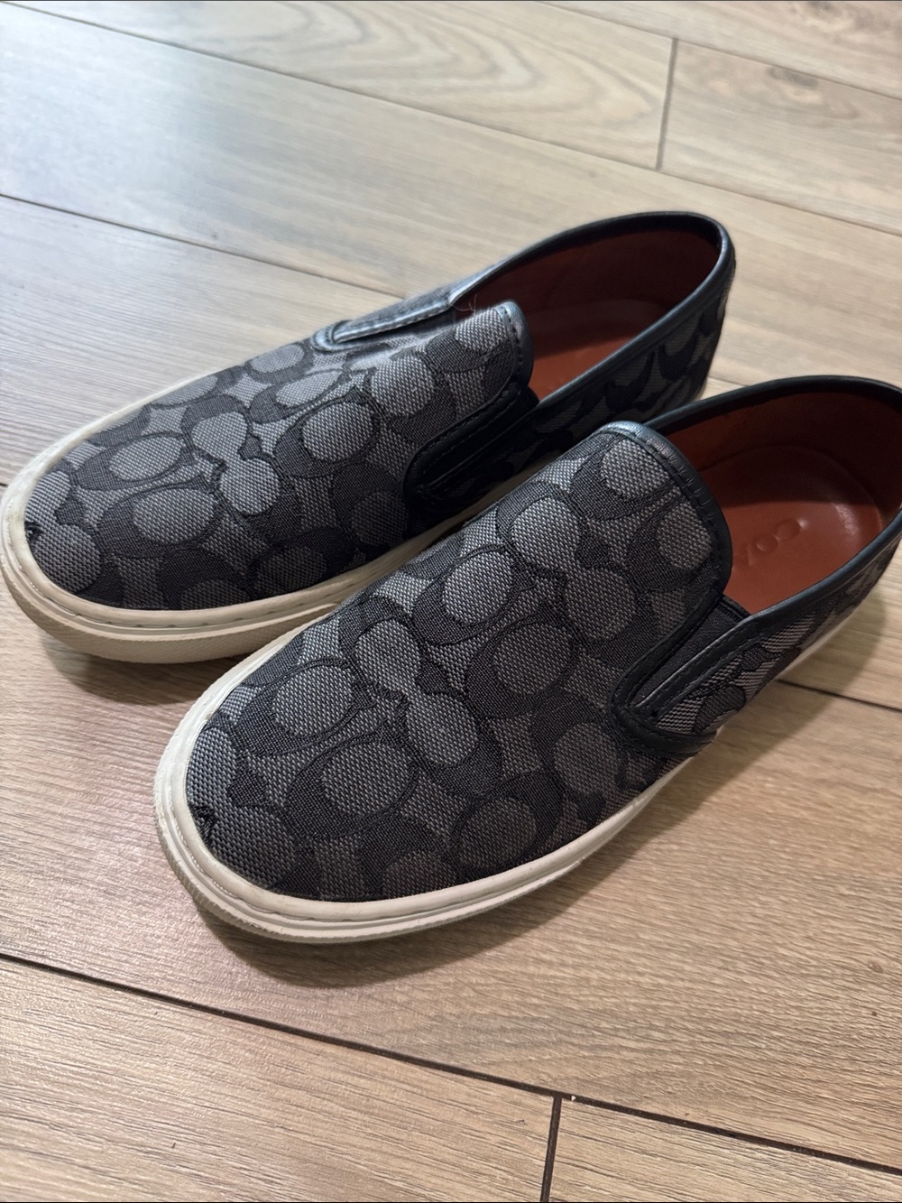 Coach Gray Signature Monogram Slip-On Sneakers